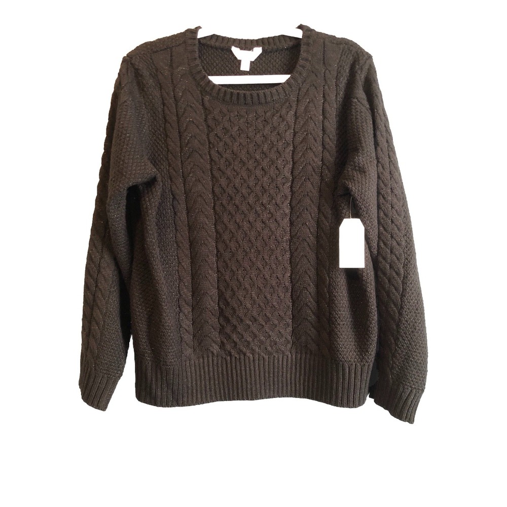 Time & Tru Womens Sweater Large Black Soot Lorex Long Sleeve Pullover Festive